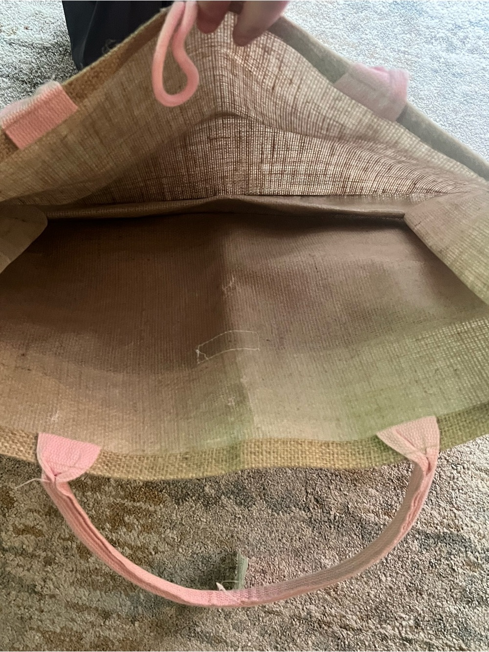 Natural Jute Tote with Pink Handles- Hello Weekend - Picture 4 of 6